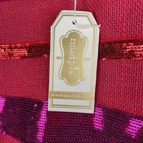 MUD PIE | Dazzle Jute Red Hot Pink Sequin Stripe Large Tote Bag - Picture 3 of 9